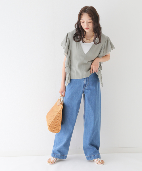 SLOBE IENA(スローブイエナ)の「コットンフリルジレ【手洗い可能】(シャツ/ブラウス・レディース・ブラック/グリーン・FREE)」の10枚目の写真
