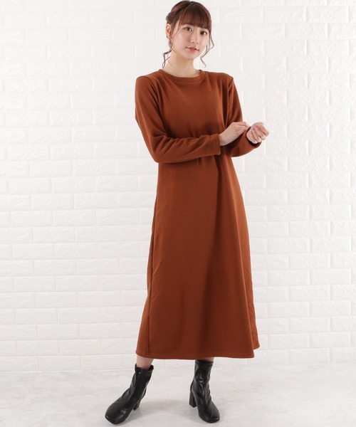 新品 N.G ロングワンピース 光沢素材 裏起毛 日本製 レディース セール】無地裏起毛ロングワンピース（ワンピース）｜Lace