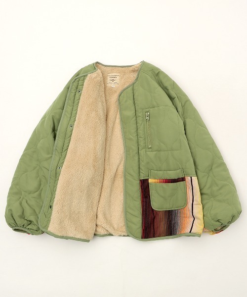 チチカカ（チチカカ）の「【ユニセックス】ジャガード×キルトコンビショートコート（ノーカラーコート・レディース・カーキ/ブラック・MEDIUM/LARGE）」の19枚目の写真