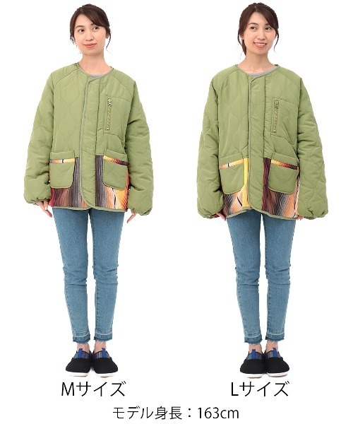 チチカカ（チチカカ）の「【ユニセックス】ジャガード×キルトコンビショートコート（ノーカラーコート・レディース・カーキ/ブラック・MEDIUM/LARGE）」の13枚目の写真