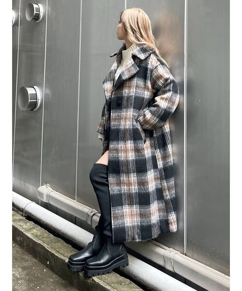 EVRIS（エヴリス）の「BIG COLLAR CHCEK コート（その他アウター・レディース・グレー/グリーン・FREE）」の19枚目の写真