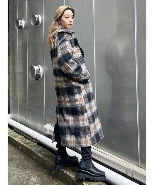 EVRIS（エヴリス）の「BIG COLLAR CHCEK コート（その他アウター・レディース・グレー/グリーン・FREE）」の21枚目の写真