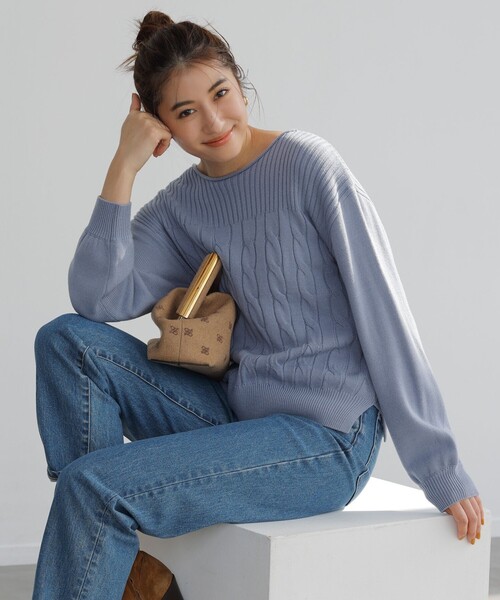 ANY SIS(エニィスィス)の「【洗える】スフレケーブルコンビ ニット(ニット/セーター・レディース・ピンク系/アイボリー系/ライトグレー系/オレンジ系/スカイブルー系・0)」の5枚目の写真