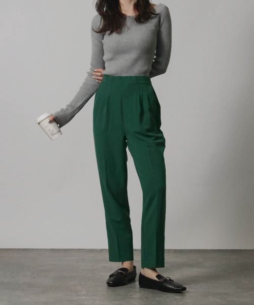 Social GIRL（ソーシャルガール）の「センタープレス 1タック テーパードパンツ ストレッチパンツ スラックス（スラックス・レディース・グリーン/ブラック/オレンジ/モカ/ブルー/アイボリー/ライトグリーン/ピンク/ネイビー・M/5L/L/3L/LL/S/4L）」の16枚目の写真