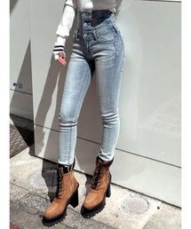 GYDA | ハイウエストボタン スキニーデニムパンツ(デニムパンツ)