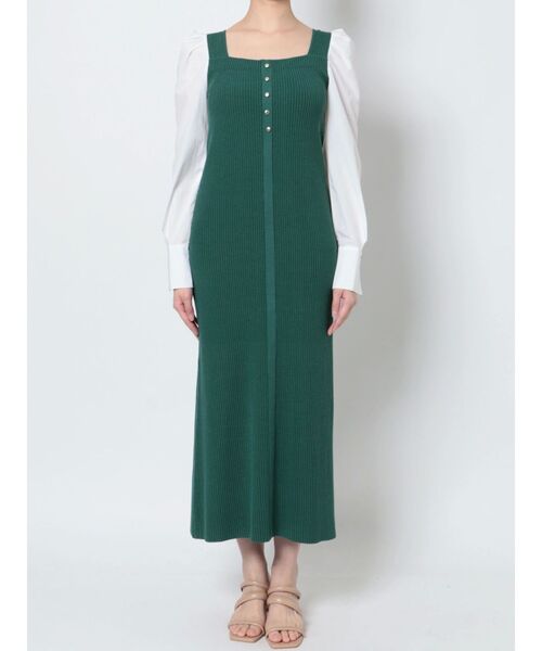 LAGUNAMOON（ラグナムーン）の「タックスリーブスクエアニットワンピース（ワンピース・レディース・グリーン/アイボリー/チャコールグレー・SMALL/MEDIUM）」の5枚目の写真