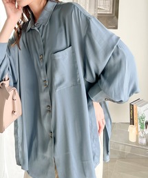 てろん、女っぽ彼シャツ。ダブルボタンサイドスリットBIGシルエットシャツ