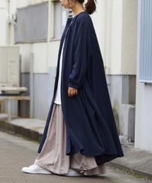 ストライプ柄テントラインギャザーワンピース