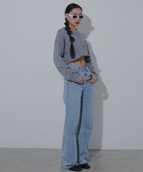 FIG&VIPER（フィグアンドバイパー）の「ダメージクロップドケーブルニット（ニット/セーター・レディース・グレー/アイボリー/ネイビー・FREE）」の18枚目の写真