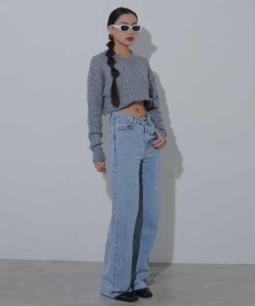 FIG&VIPER（フィグアンドバイパー）の「ダメージクロップドケーブルニット（ニット/セーター・レディース・グレー/アイボリー/ネイビー・FREE）」の19枚目の写真