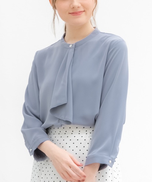 Honeys（ハニーズ）の「ボウタイブラウス（シャツ/ブラウス・レディース・ネイビー/ミント/ホワイト/ライトグレー/サックスブルー・S/M/L/LL）」の5枚目の写真