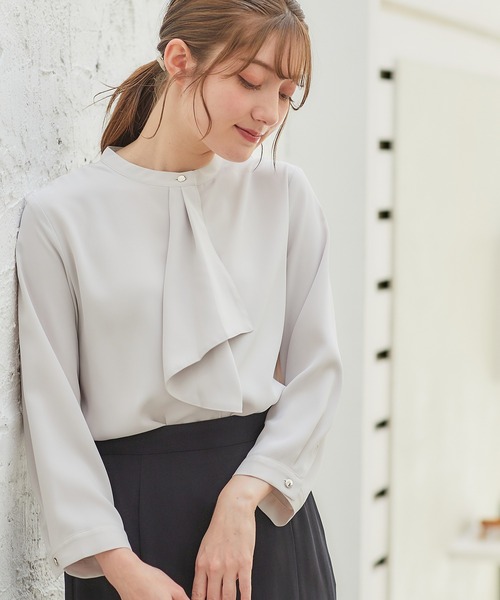 Honeys（ハニーズ）の「ボウタイブラウス（シャツ/ブラウス・レディース・ネイビー/ミント/ホワイト/ライトグレー/サックスブルー・S/M/L/LL）」の2枚目の写真