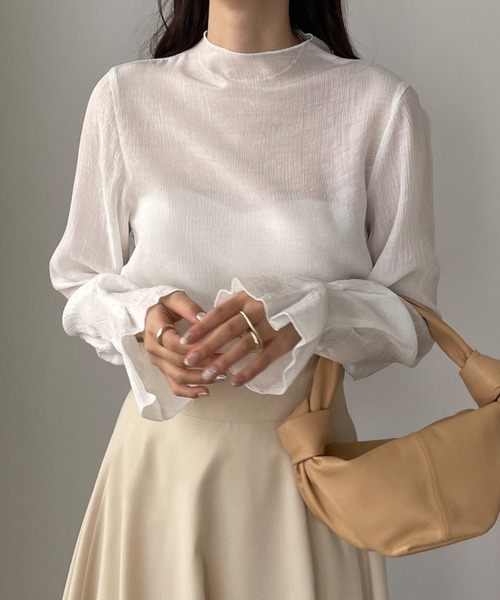 Louere（ルエレ）の「フレアスリーブハイネックシアートップス（Tシャツ/カットソー・レディース・クリーム/ブラック/ホワイト/ライトブラウン/グレー・SMALL/MEDIUM/LARGE/X-LARGE）」の16枚目の写真