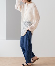 接触冷感 さらっとクールロングパンツ ルームウェア ルームパンツ 総柄ボトム リラックスパンツ ワイドパンツ