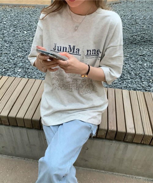 EPICKS（エピックス）の「オーバーシルエットかすれプリントTシャツ（Tシャツ/カットソー・レディース・グレー・MEDIUM/LARGE/X-LARGE）」の21枚目の写真