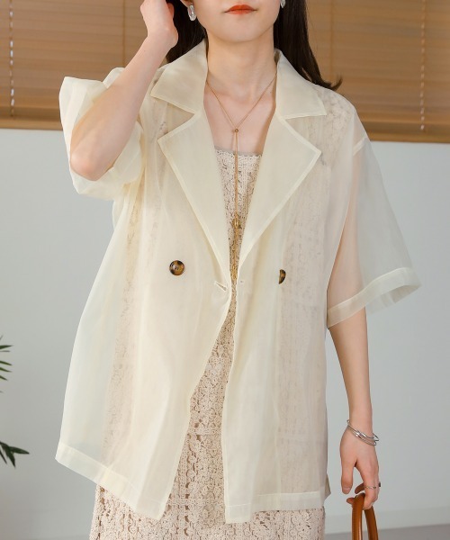 Bab（バブ）の「ハーフスリーブシアージャケットトップス（シャツ/ブラウス・レディース・ホワイト系その他/ライトグレー/モカ・M）」の2枚目の写真