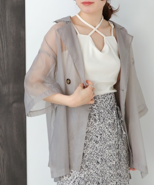 Bab（バブ）の「ハーフスリーブシアージャケットトップス（シャツ/ブラウス・レディース・ホワイト系その他/ライトグレー/モカ・M）」の3枚目の写真