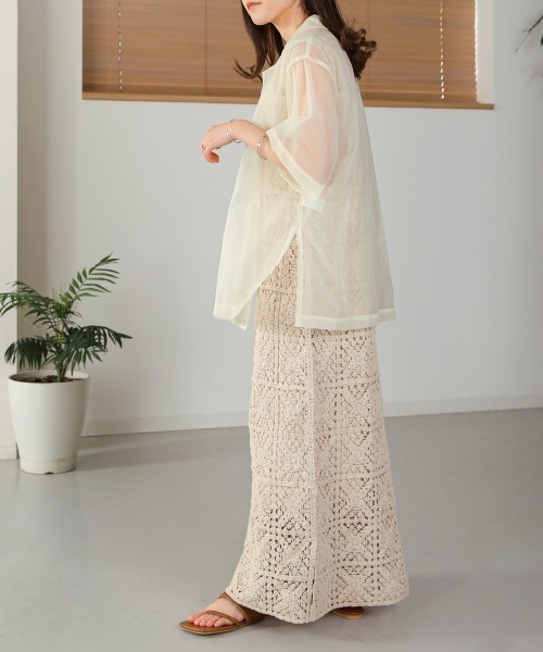 Bab（バブ）の「ハーフスリーブシアージャケットトップス（シャツ/ブラウス・レディース・ホワイト系その他/ライトグレー/モカ・M）」の14枚目の写真