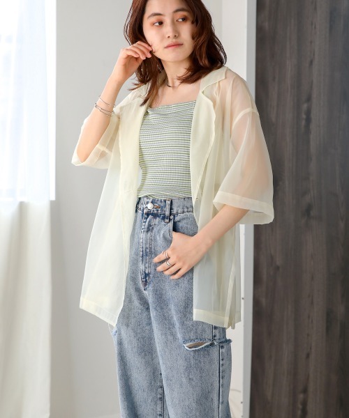 Bab（バブ）の「ハーフスリーブシアージャケットトップス（シャツ/ブラウス・レディース・ホワイト系その他/ライトグレー/モカ・M）」の18枚目の写真