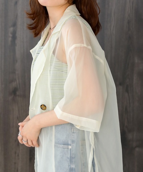 Bab（バブ）の「ハーフスリーブシアージャケットトップス（シャツ/ブラウス・レディース・ホワイト系その他/ライトグレー/モカ・M）」の21枚目の写真