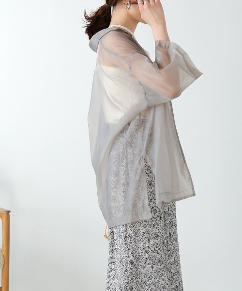 Bab（バブ）の「ハーフスリーブシアージャケットトップス（シャツ/ブラウス・レディース・ホワイト系その他/ライトグレー/モカ・M）」の7枚目の写真