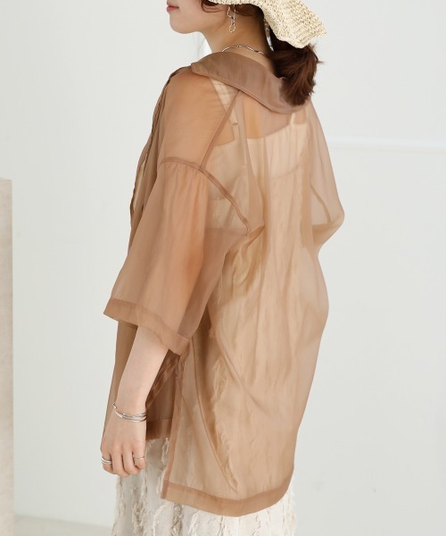 Bab（バブ）の「ハーフスリーブシアージャケットトップス（シャツ/ブラウス・レディース・ホワイト系その他/ライトグレー/モカ・M）」の5枚目の写真