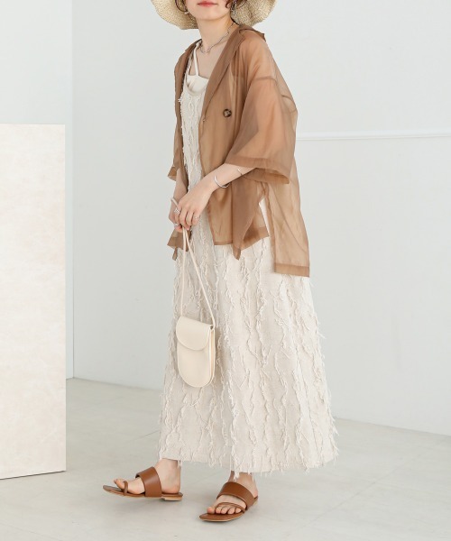 Bab（バブ）の「ハーフスリーブシアージャケットトップス（シャツ/ブラウス・レディース・ホワイト系その他/ライトグレー/モカ・M）」の4枚目の写真