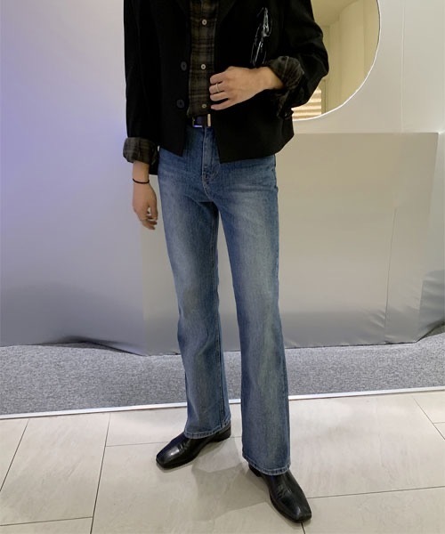 ASCLO（エジュクロ）の「【THE KLOBAL STAGE 韓国アイドル着用】ASCLO +5cm Sand Brush Denim Pants（デニムパンツ・メンズ・ブルー・SMALL/MEDIUM/LARGE）」の7枚目の写真