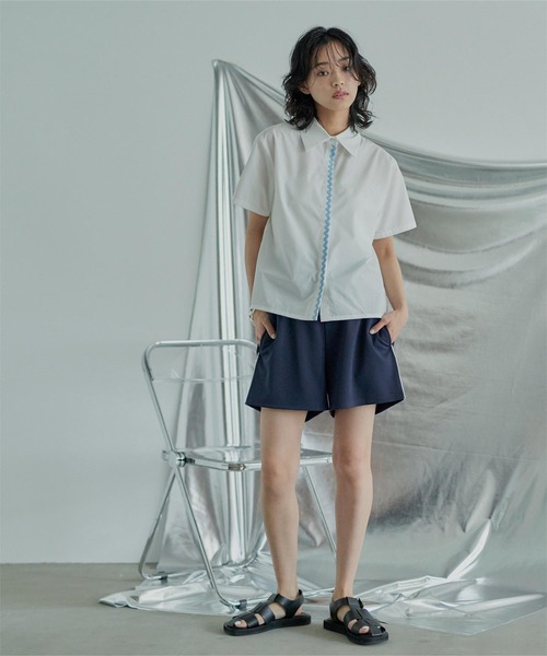 miette(ミエット)の「ナミナミライン半袖シャツ(シャツ/ブラウス・レディース・オフホワイト/ブラック・FREE)」の11枚目の写真