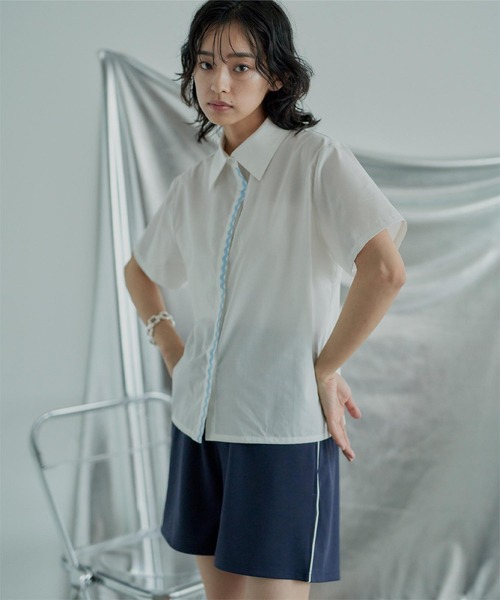 miette(ミエット)の「ナミナミライン半袖シャツ(シャツ/ブラウス・レディース・オフホワイト/ブラック・FREE)」の5枚目の写真