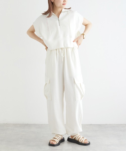 w closet(ダブルクローゼット)の「【セットアップ対応】スウェットカーゴパンツ(スウェットパンツ・レディース・アイボリー/ラベンダー/オートミール・FREE)」の9枚目の写真