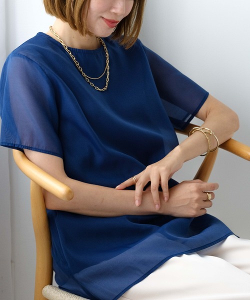 Meli rich(メリーリッチ)の「シアードッキングTシャツ(Tシャツ/カットソー・レディース・ネイビー/ブラック/グレー/オフホワイト・FREE)」の4枚目の写真