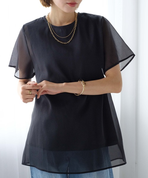 Meli rich(メリーリッチ)の「シアードッキングTシャツ(Tシャツ/カットソー・レディース・ネイビー/ブラック/グレー/オフホワイト・FREE)」の1枚目の写真