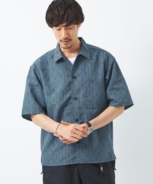 green label relaxing（グリーンレーベルリラクシング）の「リネンライク ジャカード ワイドカラー シャツ（シャツ/ブラウス・メンズ・モカ/ネイビー/ターコイズブルー・L/XL/S/M）」の3枚目の写真