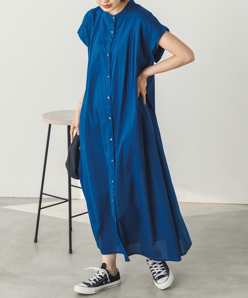 lil nina(リルニーナ)の「キャンブリックボイル 無地 半袖シャツワンピース(シャツワンピース・レディース・オフホワイト/ブラック/ブルー・FREE)」の3枚目の写真