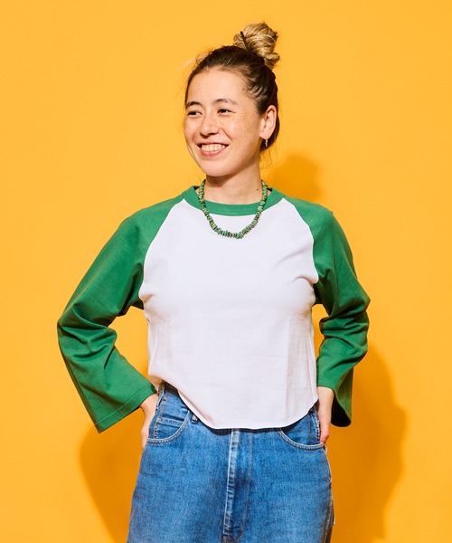 WALLA WALLA SPORT（ワラワラスポーツ）の「BELL SLEEVE RAGLAN TEE/ ベルスリーブ ラグラン（Tシャツ/カットソー・レディース・ブラック/ブラウン/グリーン/レッド/ネイビー・MEDIUM）」の3枚目の写真