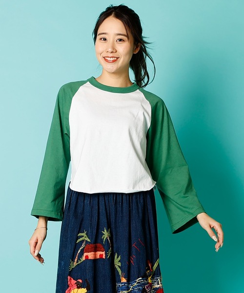 WALLA WALLA SPORT（ワラワラスポーツ）の「BELL SLEEVE RAGLAN TEE/ ベルスリーブ ラグラン（Tシャツ/カットソー・レディース・ブラック/ブラウン/グリーン/レッド/ネイビー・MEDIUM）」の21枚目の写真