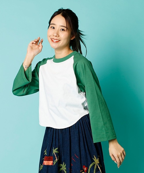 WALLA WALLA SPORT（ワラワラスポーツ）の「BELL SLEEVE RAGLAN TEE/ ベルスリーブ ラグラン（Tシャツ/カットソー・レディース・ブラック/ブラウン/グリーン/レッド/ネイビー・MEDIUM）」の22枚目の写真