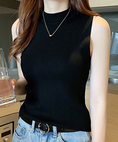 群言堂　ノースリーブ ハイネックチュニック 黒×ダークグリーン 群言堂ノースリーブ ハイネックチュニック 黒×ダークグリーン