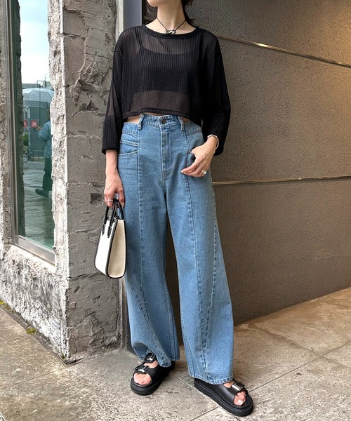 COLLAGE GALLARDAGALANTE（コラージュガリャルダガランテ）の「バンピーワイドデニム/Q.anos（デニムパンツ・レディース・ブルー/ブラック・0/1/PS/PM）」の13枚目の写真