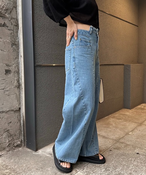 COLLAGE GALLARDAGALANTE（コラージュガリャルダガランテ）の「バンピーワイドデニム/Q.anos（デニムパンツ・レディース・ブルー/ブラック・0/1/PS/PM）」の20枚目の写真