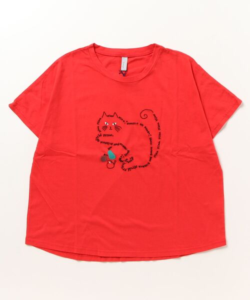 Emago（イマゴ）の「EMAGO ロゴネコ刺繍ドルマンT 半袖（Tシャツ/カットソー・レディース・ホワイト×グレー/レッド/ネイビー・FREE）」の18枚目の写真