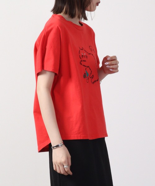 Emago（イマゴ）の「EMAGO ロゴネコ刺繍ドルマンT 半袖（Tシャツ/カットソー・レディース・ホワイト×グレー/レッド/ネイビー・FREE）」の21枚目の写真
