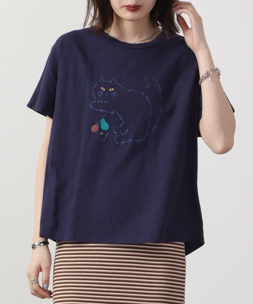 Emago（イマゴ）の「EMAGO ロゴネコ刺繍ドルマンT 半袖（Tシャツ/カットソー・レディース・ホワイト×グレー/レッド/ネイビー・FREE）」の12枚目の写真