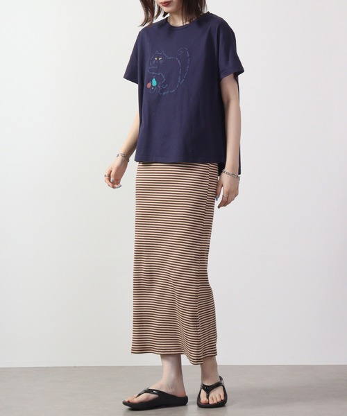 Emago（イマゴ）の「EMAGO ロゴネコ刺繍ドルマンT 半袖（Tシャツ/カットソー・レディース・ホワイト×グレー/レッド/ネイビー・FREE）」の17枚目の写真