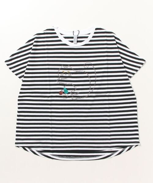 Emago（イマゴ）の「EMAGO ロゴネコ刺繍ドルマンT 半袖（Tシャツ/カットソー・レディース・ホワイト×グレー/レッド/ネイビー・FREE）」の4枚目の写真
