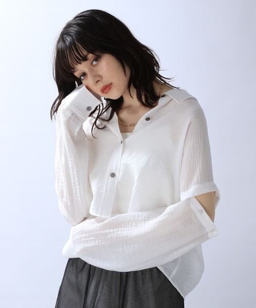 JEANASIS（ジーナシス）の「ドビーツイル2WAYスリーブシャツ/968938（シャツ/ブラウス・レディース・チャコールグレー/ホワイト/ボルドー・FREE）」の15枚目の写真