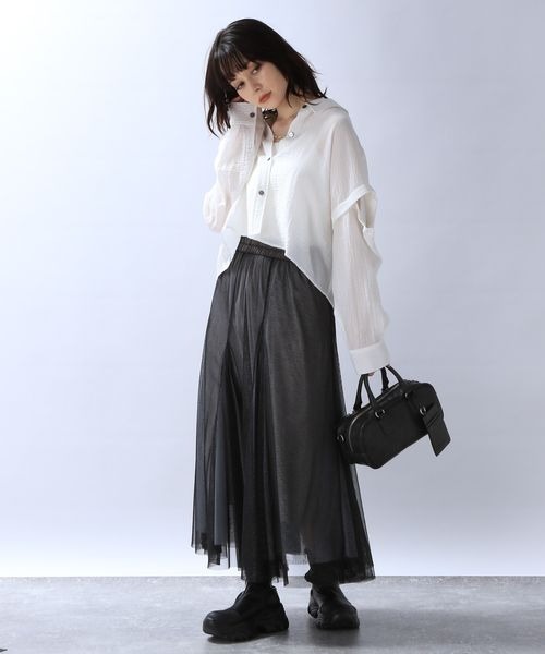 JEANASIS（ジーナシス）の「ドビーツイル2WAYスリーブシャツ/968938（シャツ/ブラウス・レディース・チャコールグレー/ホワイト/ボルドー・FREE）」の16枚目の写真