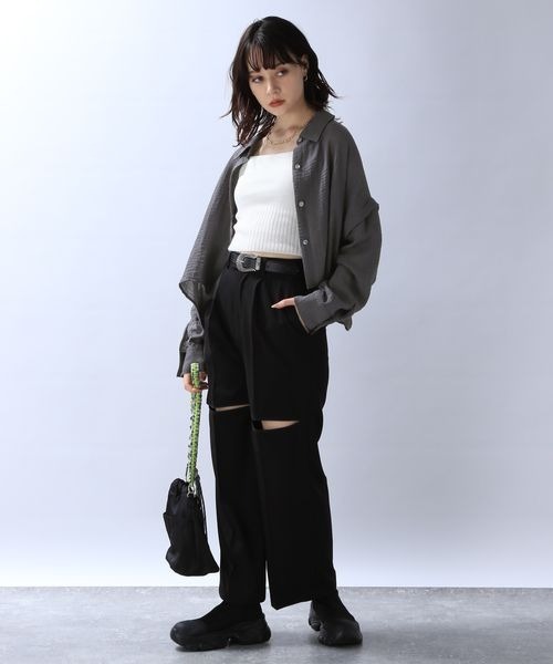 JEANASIS（ジーナシス）の「ドビーツイル2WAYスリーブシャツ/968938（シャツ/ブラウス・レディース・チャコールグレー/ホワイト/ボルドー・FREE）」の7枚目の写真