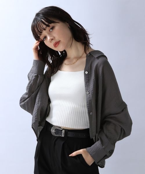 JEANASIS（ジーナシス）の「ドビーツイル2WAYスリーブシャツ/968938（シャツ/ブラウス・レディース・チャコールグレー/ホワイト/ボルドー・FREE）」の12枚目の写真